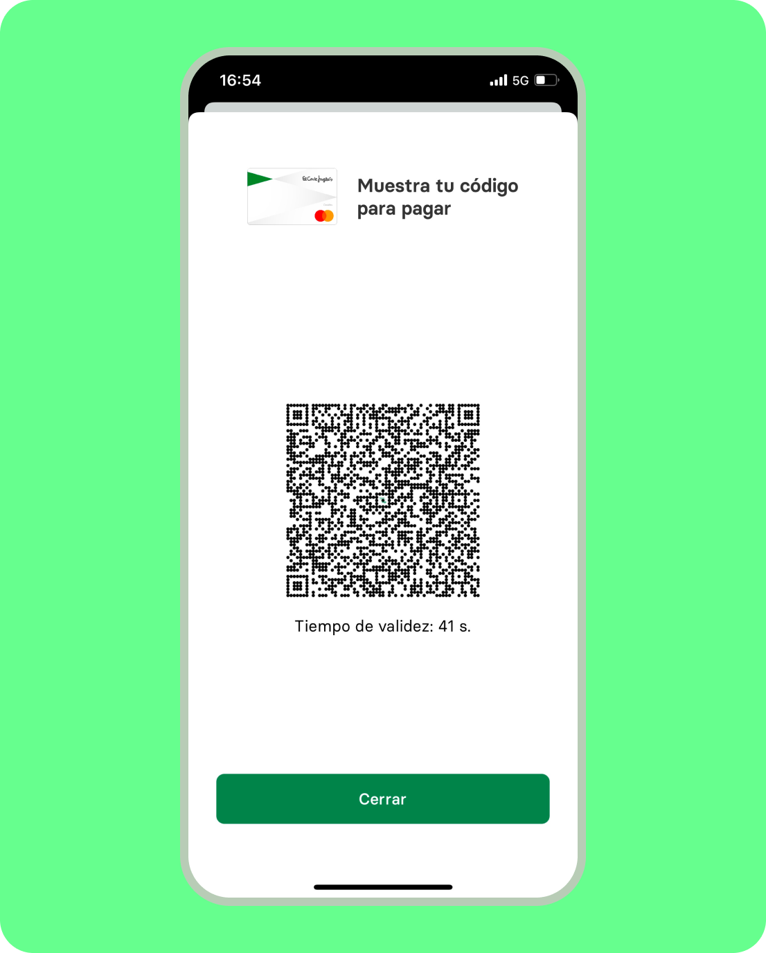 Pantallazo móvil de un ejemplo de un código de barras para pagar desde la App